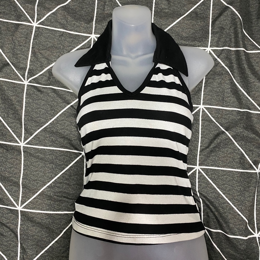 Y2K Collared Striped Halter Top